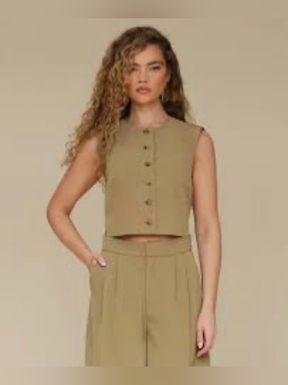 Avec Les Filles Olive Green Button Detail Top